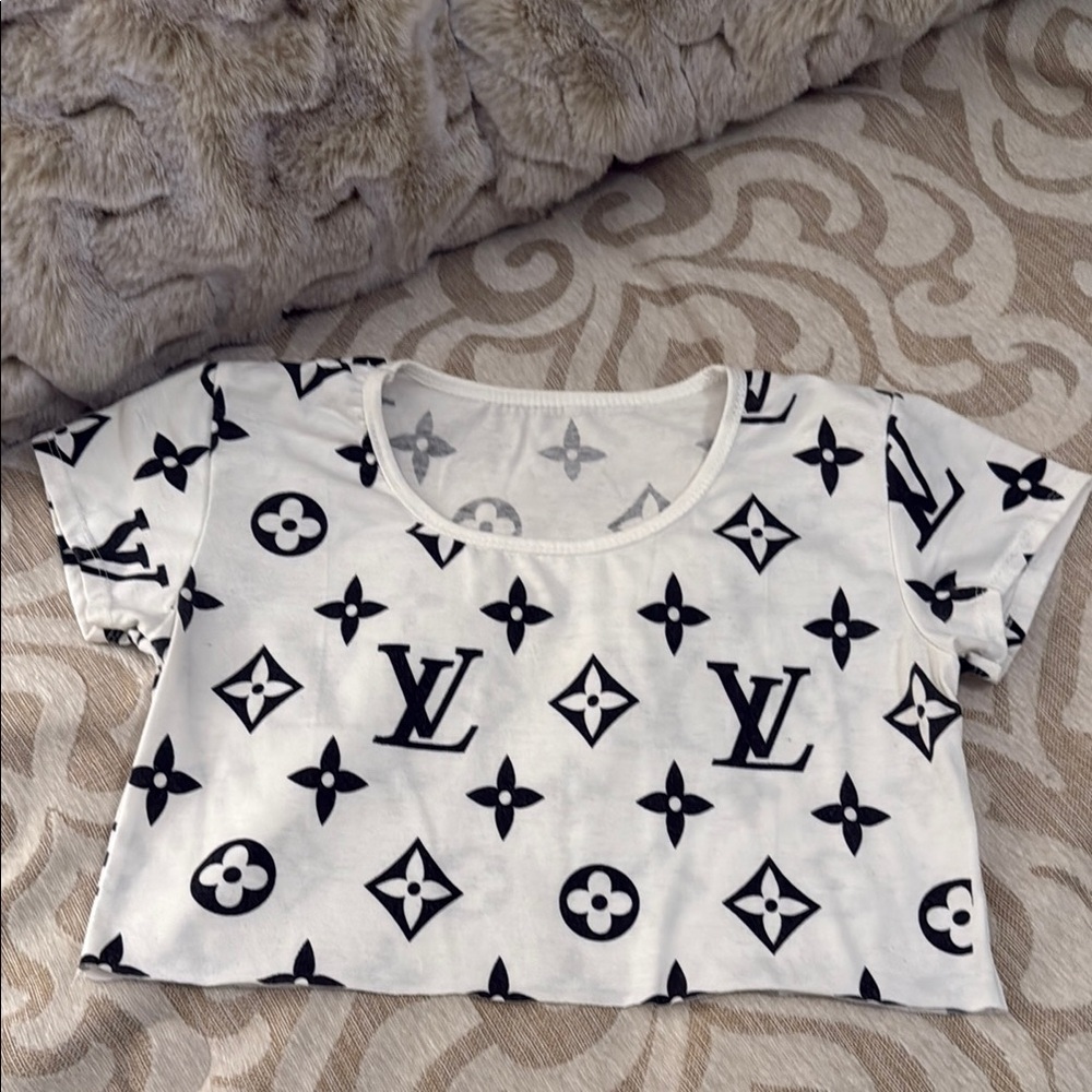 Designer Logo Print cropped T-Shirt - Black & White